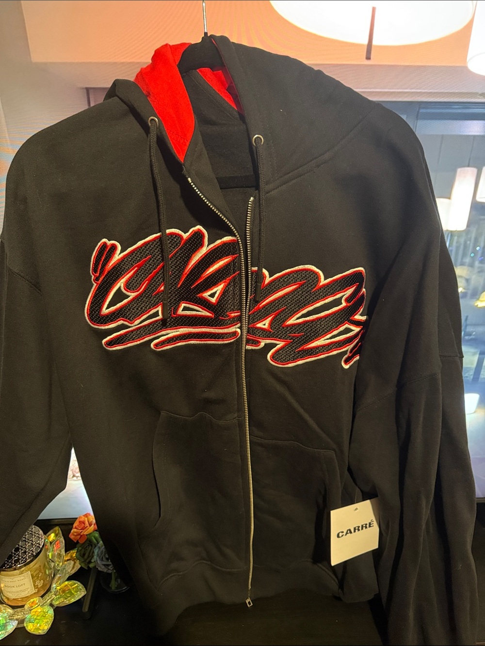 Black & Red Zip-Front Hoodie Jacket